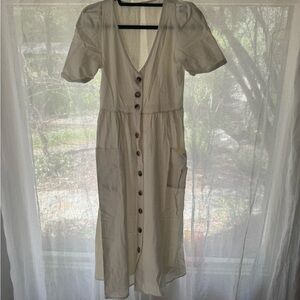 Cottage core Cream Button-Front Dress